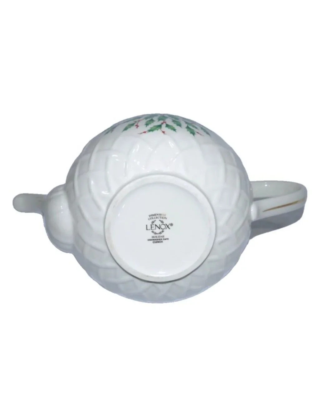 LENOX Dimensions Collection Holiday white TEAPOT green holly 7.5